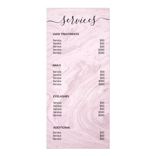 Moderne Simple Roos Marble Salon Service Menu (Achterkant)
