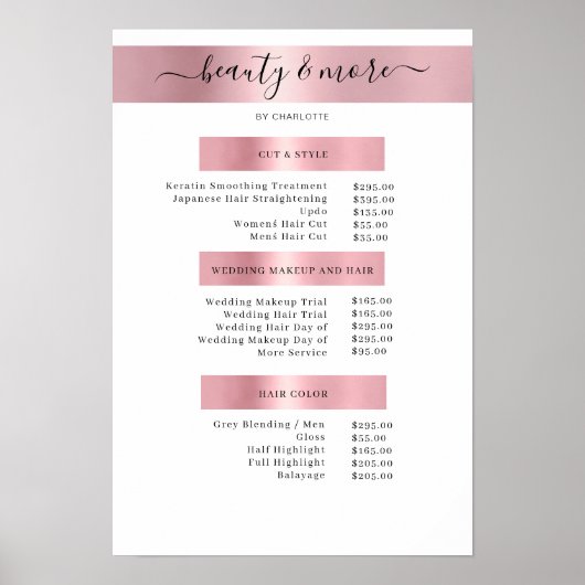 Moderne, simple, salon pricelist Poster (Devant)