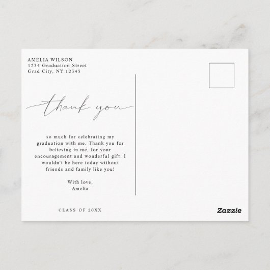 Moderne Simple Script Afstuderen Foto bedankt Briefkaart (Achterkant)