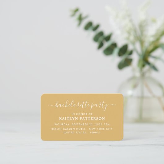 Moderne Simple Script Bachelorette Party Ticket Informatiekaartje (Staand voorkant)