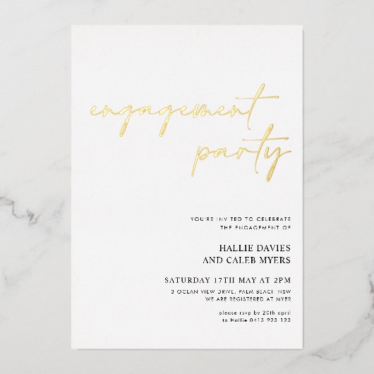 Moderne Simple Script Folie Engagement Party Uitnodiging (Voorkant)