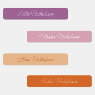 Moderne Simple Script Paars Girly Waterproof Name Labels