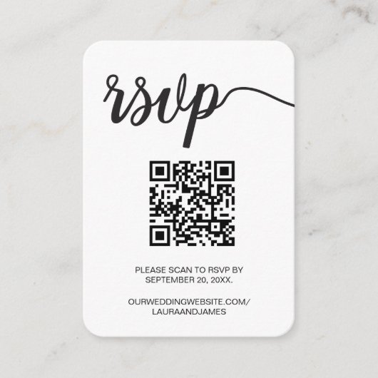 Moderne Simple Script RSVP QR Code Weddenschap Web Informatiekaartje (Voorkant)