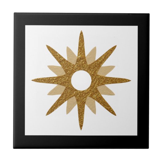 Moderne Single Gold Starburst Black Lijst keramisc Tegeltje (Voorkant)