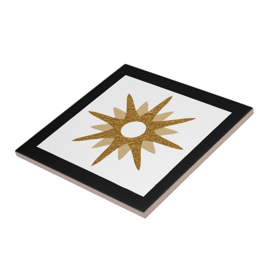 Moderne Single Gold Starburst Black Lijst keramisc Tegeltje (Zijkant)