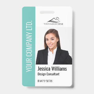 Moderne Sjabloon Medewerker Foto Logo Naam Teal Badge