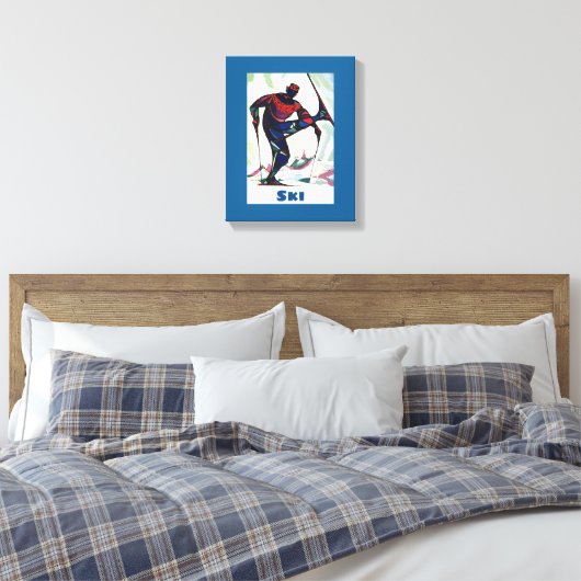 Moderne Skier in kleurrijke zoetstof Canvas Afdruk (Insitu (Slaapkamer))