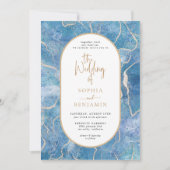 Moderne Sky Blue Gold Agaat De bruiloft van Kaart (Voorkant)