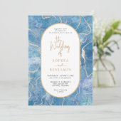 Moderne Sky Blue Gold Agaat De bruiloft van Kaart (Staand voorkant)