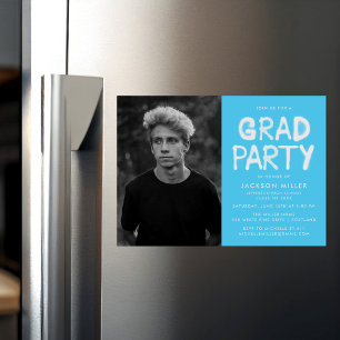 Moderne Sky Blue Spray Paint Foto Afstudeerfeest Magnetische Uitnodiging