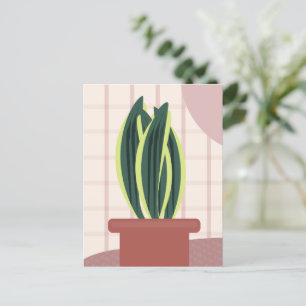 Moderne Slangenplanten Geruite Roze Groen Feestdagenkaart