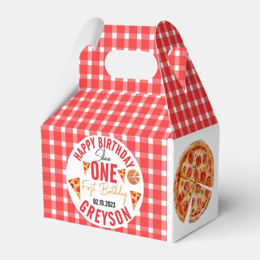 Moderne Slice Baby Pizza 1e verjaardag Bedankdoosjes (Achterkant)