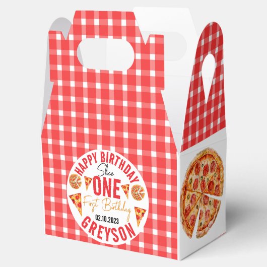 Moderne Slice Baby Pizza 1e verjaardag Bedankdoosjes (Geopend)