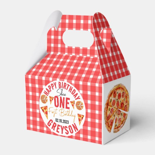Moderne Slice Baby Pizza 1e verjaardag Bedankdoosjes (Voorkant Zijde)