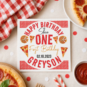 Moderne Slice Baby Pizza 1e verjaardag Servet