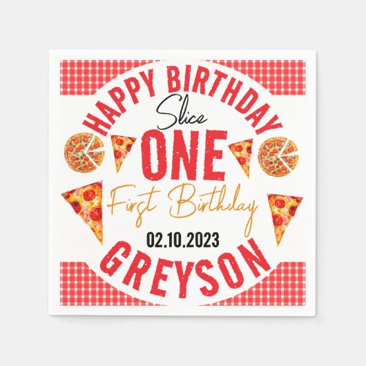 Moderne Slice Baby Pizza 1e verjaardag Servet (Voorkant)
