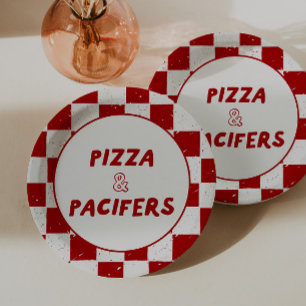 Moderne Slice Slice Baby Italiaanse Rode Geruite Papieren Bordje
