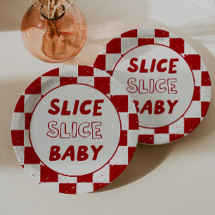 Moderne Slice Slice Baby Italiaanse Rode Geruite Papieren Bordje