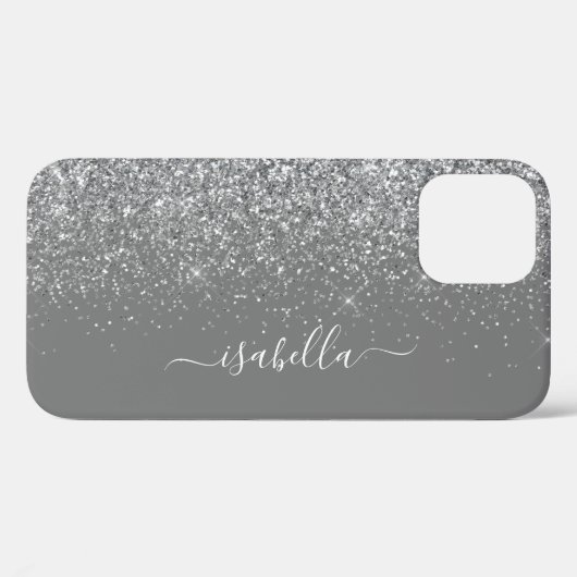 Moderne Sliver Glitter Elegante Script naam Case-Mate iPhone Case (Achterkant (horizontaal))
