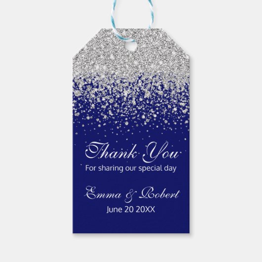 Moderne Sliver Glitter op Royal Blue Cadeaulabel (Voorkant)