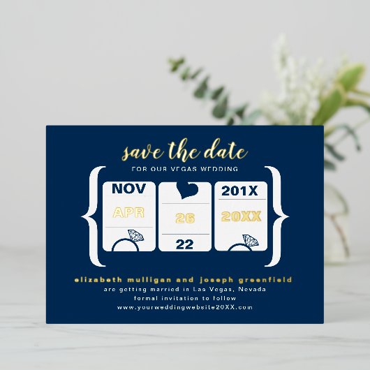 Moderne Slot Machine Weddenschap Save the Date Fol Folie Uitnodiging (Staand Voorkant)