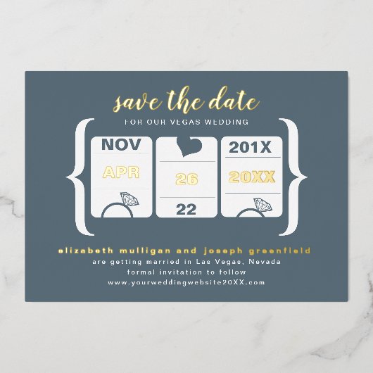 Moderne Slot Machine Weddenschap Save the Date Folie Uitnodiging (Voorkant)