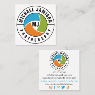 Moderne sluiter fotograaf gebogen tekst vierkante visitekaartje