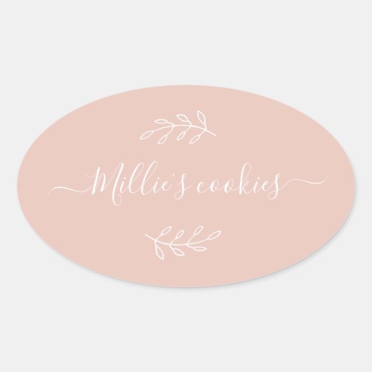 Moderne Small Business Script naam Blush Pink Labe Ovale Sticker (Voorkant)