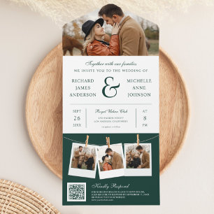 Moderne Smaragd Ampersand Foto QR Code Trouwen All In One Uitnodiging