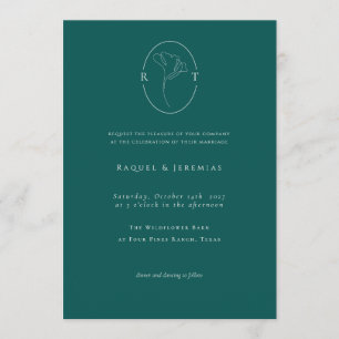 Moderne Smaragd Botanische Monogram Bruiloft Kaart