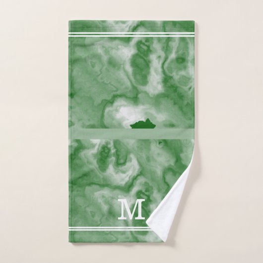 Moderne smaragd en salie groen marmer monogram bad handdoek (Handdoek)