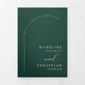 Moderne Smaragd Groene Boog Foto QR Code Bruiloft Drieluik Uitnodiging (Cover)