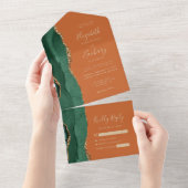 Moderne Smaragd Groene Gouden Agaat Roest Bruiloft All In One Uitnodiging (Afscheurbaar)