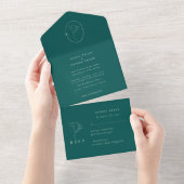 Moderne Smaragd Monogram Script Bruiloft All In One Uitnodiging (Afscheurbaar)