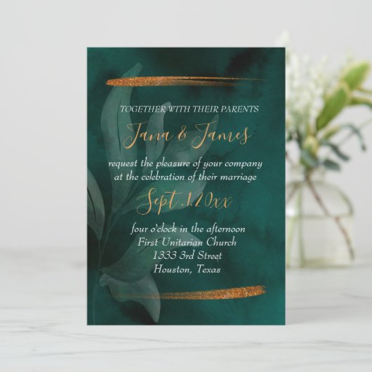 moderne smaragdgroen en bladeren kaart (Staand voorkant)