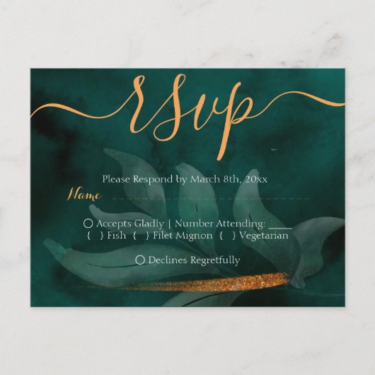 moderne smaragdgroen en bladeren RSVP Briefkaart (Voorkant)