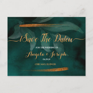 moderne smaragdgroen en bladeren Save the Date Briefkaart