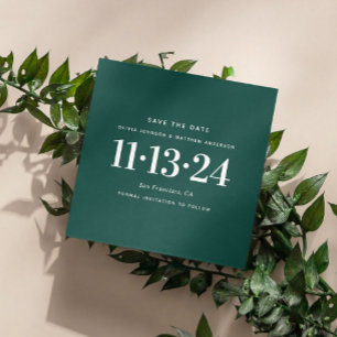 Moderne smaragdgroene eenvoudige minimalistische t save the date