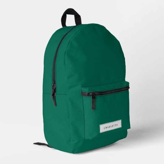 Moderne Smaragdgroene Effen Kleur Aangepaste Naam Bedrukte Rugzak (Achterkant Hoek Links)