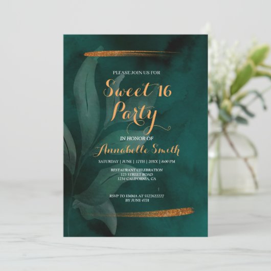 moderne smaragdgroene en bladeren zoete 16 kaart (Staand voorkant)