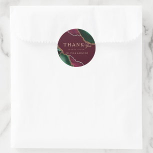 Moderne smaragdgroene gouden agaat burgundy bruilo ronde sticker