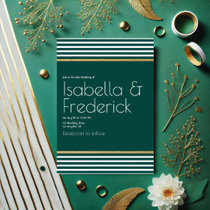 Moderne smaragdgroene, witte en gouden bruiloft kaart