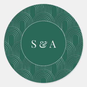 Moderne Smaragdgroene & Zilveren Boog Ronde Sticker