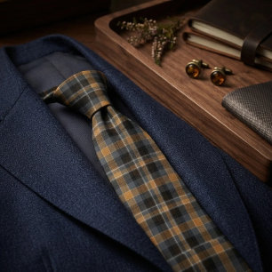 Moderne Smokey Amber Tartan Plaid Stropdas