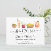 Moderne snacks cocktails waterverf paren douchen kaart (Staand voorkant)