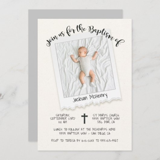 Moderne Snap Shot Fotodoop Uitnodiging (Voorkant / Achterkant)