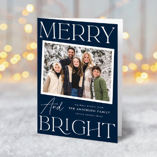 Moderne Snapshot Navy Merry and Bright 2 Foto Feestdagen Kaart