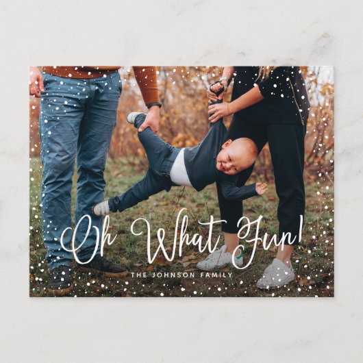 Moderne Sneeuw Script 2 Foto Feestdagenkaart (Voorkant)