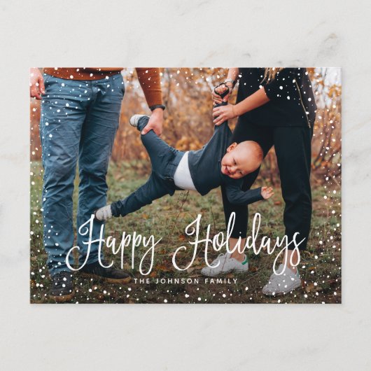 Moderne Sneeuw Script 2 Foto Feestdagenkaart (Voorkant)
