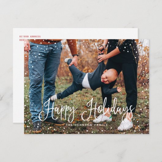 Moderne Sneeuw Script 2 Foto Vakantie Ansichtkaart Feestdagenkaart (Voorkant / Achterkant)